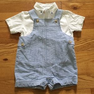 Little Me seersucker short overall set